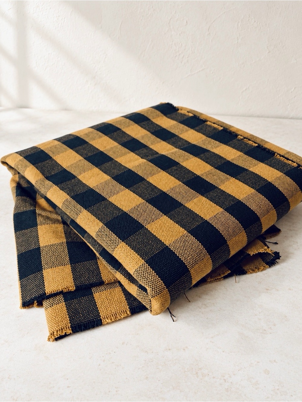 Buffalo Check Fabric Mustard Yellow Black Woven Home Decor 56” x 60” Sewing.